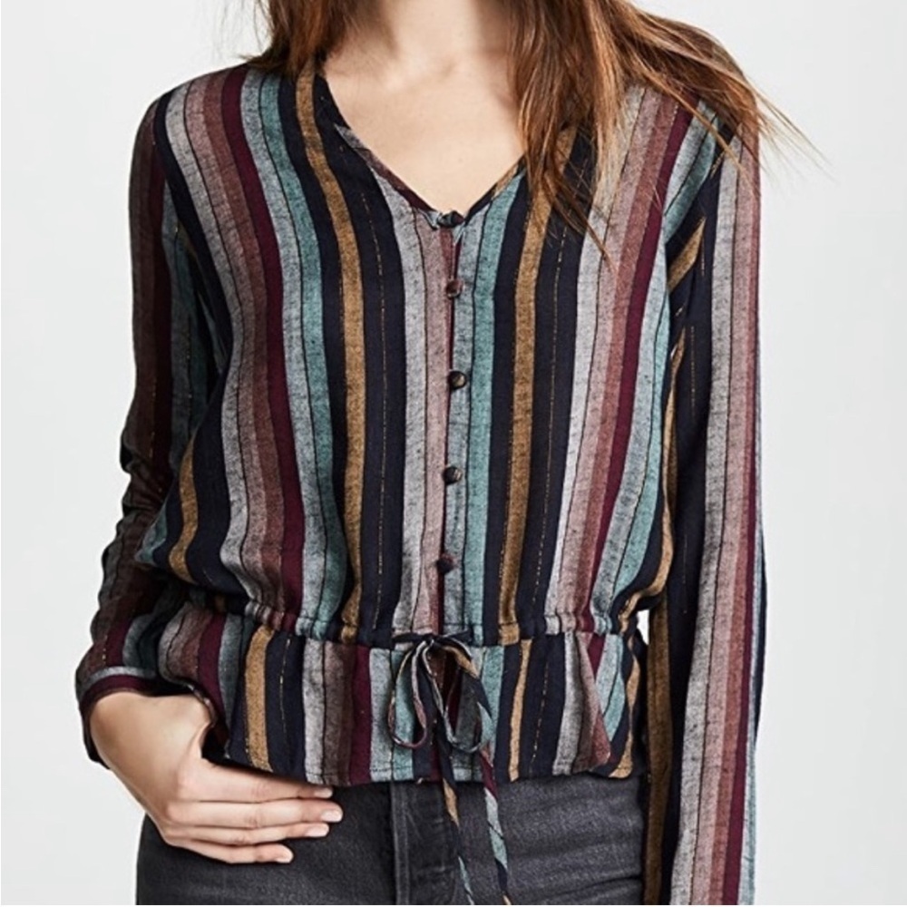RAILS Beaux Stripe Tie-waist Button-down Blouse
